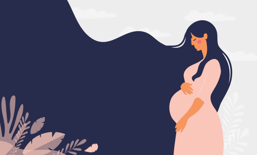Pregnant woman on floral background